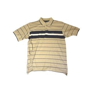 VINTAGE Paco Jeans Mens Tan Black Stripe Polo‎ Shirt Short Sleeve Casual Size M
